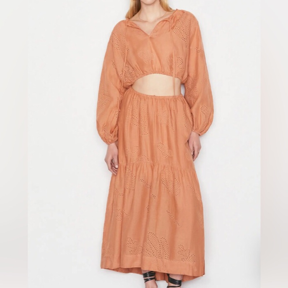NWT $723 FRAME Eyelet Linen Maxi Skirt and Shirred Crop Eyelet Blouse - size XS!